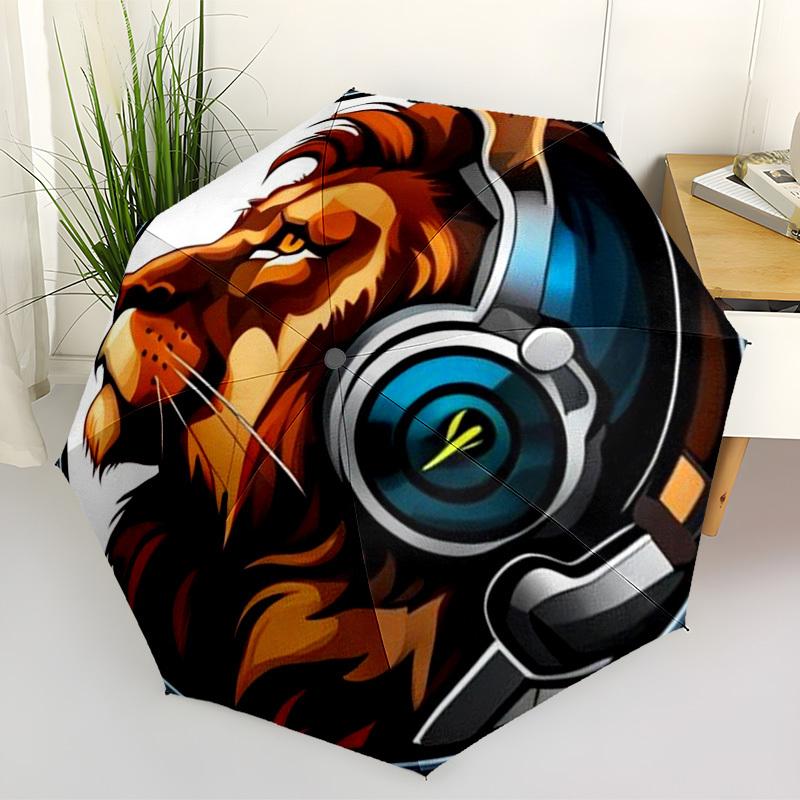 1pc DJ Lion Automatic Folding Umbrella - Compact 8-Rib Design,Perfect Gift for Friends & Family Yy250926018