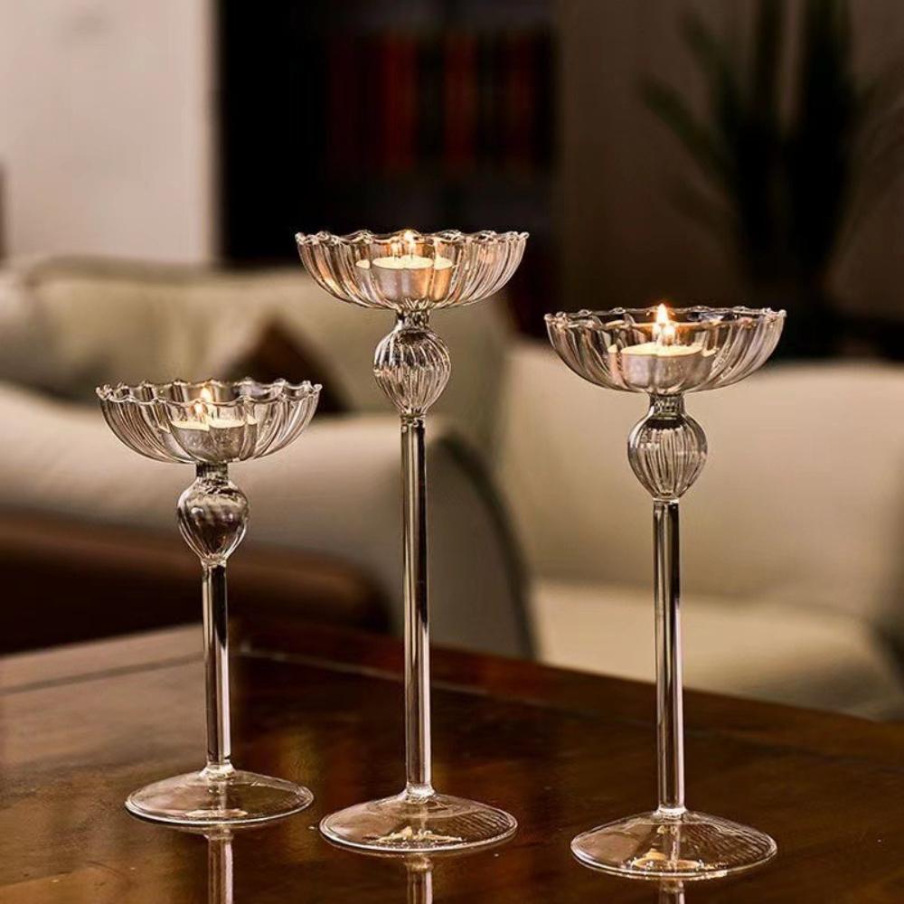 Romantic Transparent Glass Candlestick Holder European Candlelight Dinner Candlestick Home Decoration Ornament Wedding Supplies