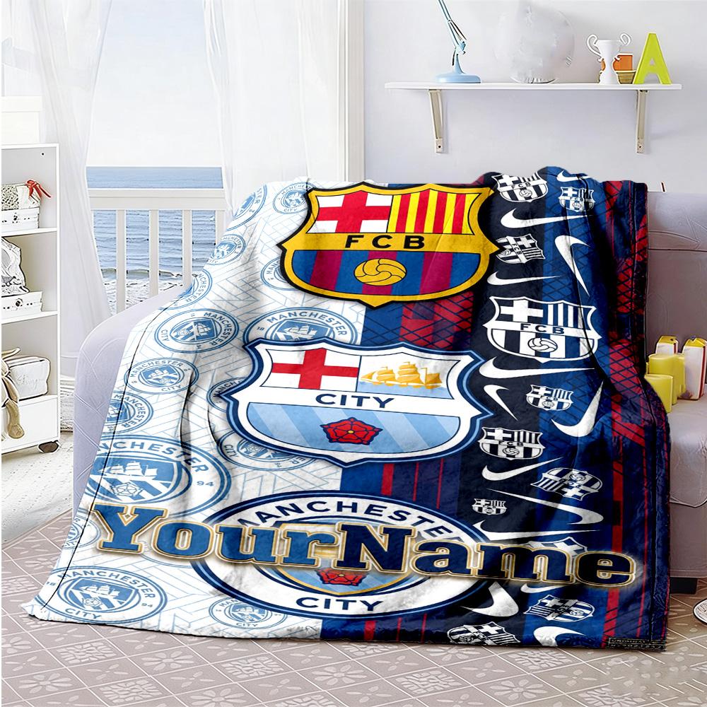Manchester City Personalized Text Blanket Lightweight Customizable Blanket Ultra-Soft Suitable for Living Room Office Chair Bed Picnics