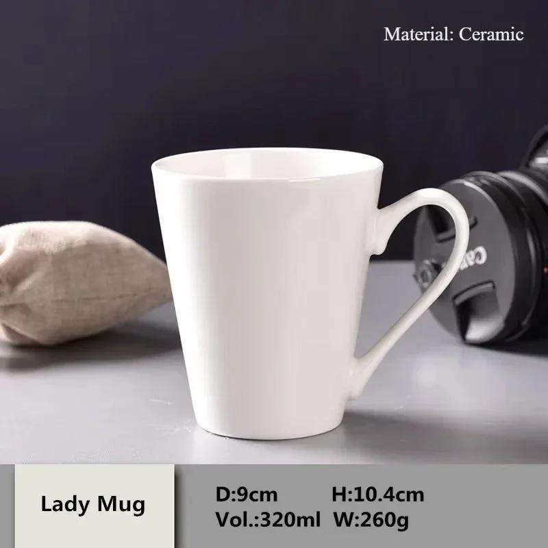 Pure White Brief Ceramic Mug, Bone China, Household Office Coffee Milk Cup with Gold Rim Mark, Drinkware Gift, Porcelain