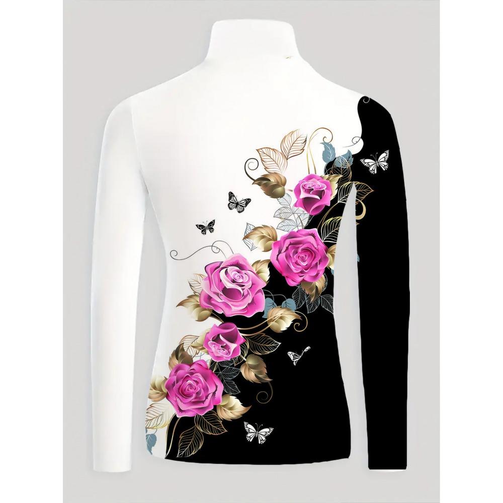 Women's Cheongsam Collar Long-sleeved T-shirt, Made of Polyester Knitted Fabric, Regular Version, Suitable for All Seasons