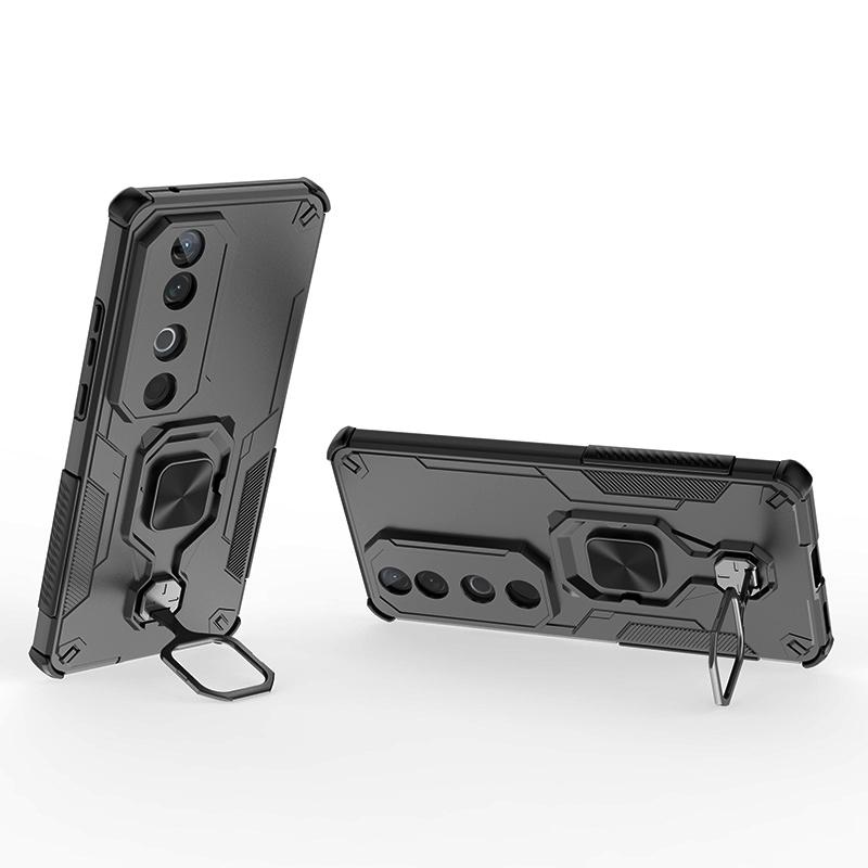 KEYSION Shockproof Armor Case for VIVO V40 Pro 5G Soft Silicone+PC Upright Metal Ring Stand Phone Cover for VIVO V40 5G V40 Pro