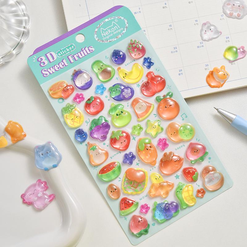 Korean NEKONI Creative Food Fruits Cartoon 3D Relief Stickers Scrapbooking Diy Journal Cute School Office Stationery Sticker