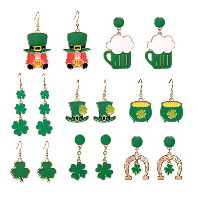 St. Patrick's Day Clover Hat Earrings: European & American Alloy Fashion for Women.
