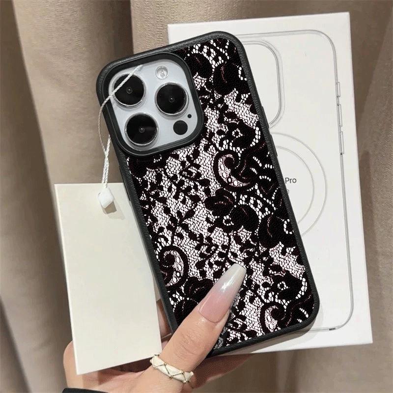 Lace Pattern Phone Case for iPhone 17 16 15 14 Plus 13 12 11 Pro Max Fashion Elegant Soft Protective Cover Shockproof Case