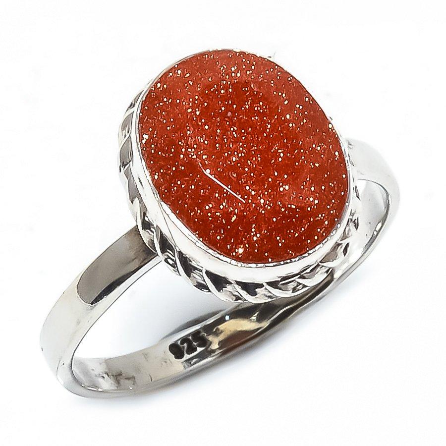 Natürlicher Sonnenstein Edelstein Handgefertigt 925 Massiv Sterlingsilber Geschenkring S.9 f4M59