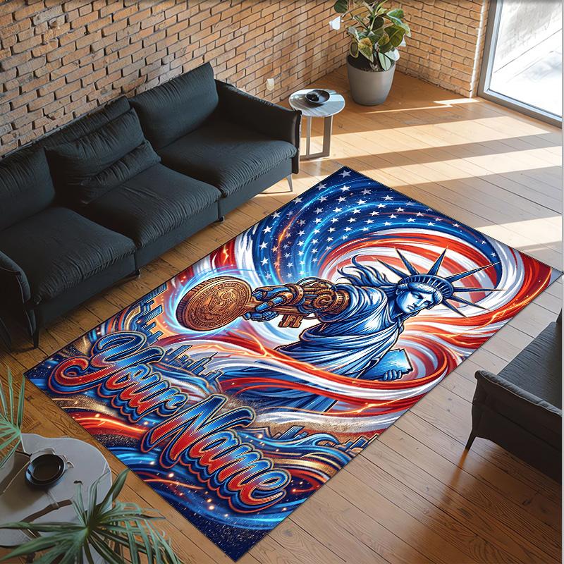 Amerikanisches Patriotisches Thema Kristall Samt Teppich Personalisierter Benutzerdefinierter Name Text Weiche Bodenmatte Heimdekoration