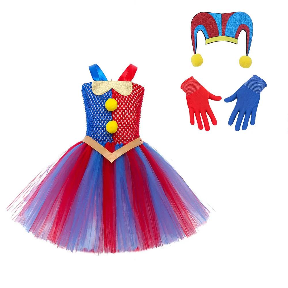 Pomni Kostuum Kinderen Tutu Jurk Cartoon The Amazing Digital Circus Clown Cosplay Kostuums Meisjes Halloween Carnaval Feestkleding 90cm S red