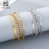 Trendy Stackable Bracelet Set Stainless Steel Gold Color Cuban/Paperclip/Herringbone Chains Jewelry Waterproof Fashion Accessory