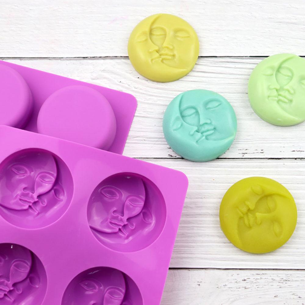 Silicone World 4 Cavity 3D Moon Sun Double Face Soap Mould Silicone Soap Mold  DIY Candle Mold Homemade Bath Resin Crafts Making