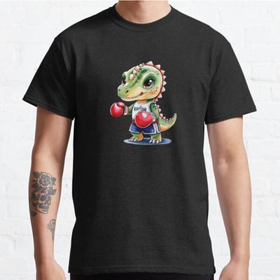 Büyük Beden S-3XL Dino Boxer Şampiyon Sevimli Dinozor Boks Baskılı Tişört Erkek Üst Giyim Moda Giyim Tişörtler