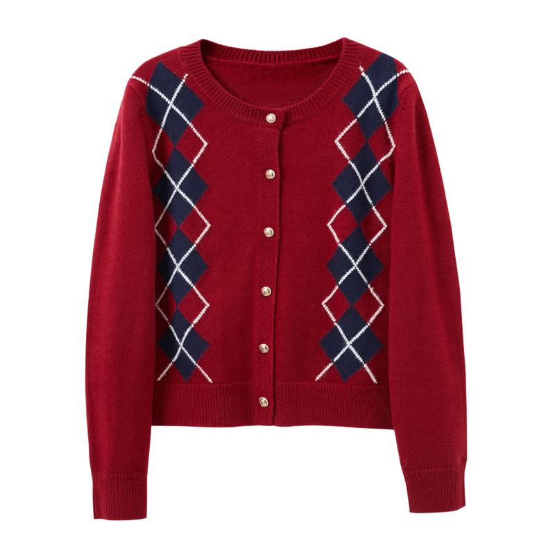 

Women s Geometric Knit Round Neck Cardigan M (160/84A)