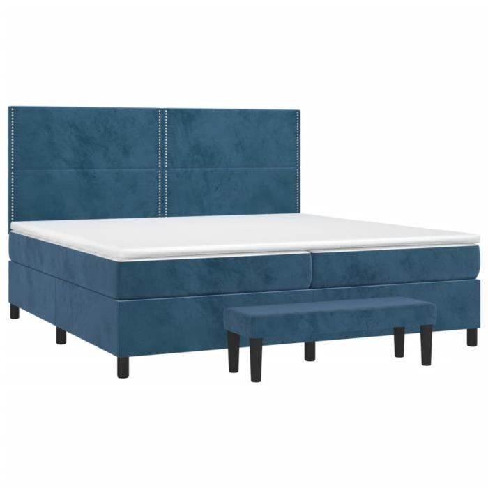 3137807 vidaXL Lit à sommier tapissier et matelas Bleu foncé 200x200cm Velours