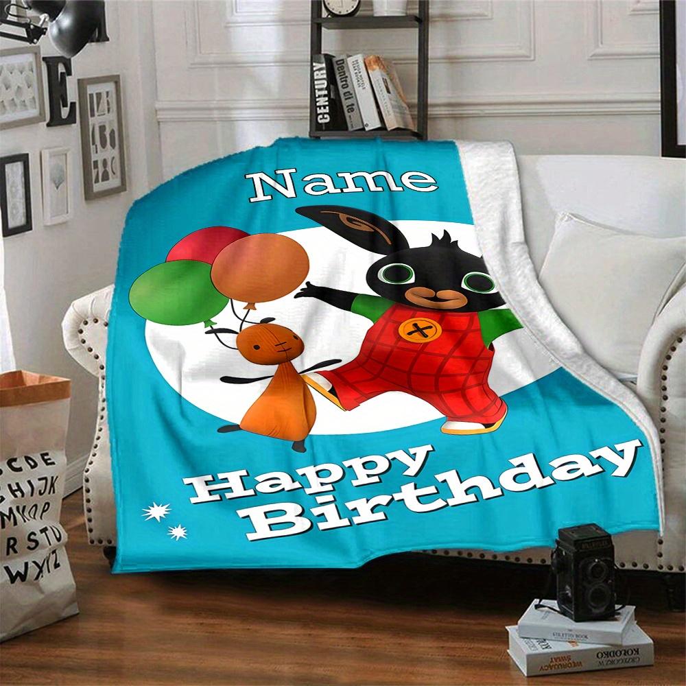 Bing Bunny And Lamb Balloons Happy Birthday Flannel Blanket With Customizable Name Soft And Comfortable Shawl Blanket For All Seasons Suitable For