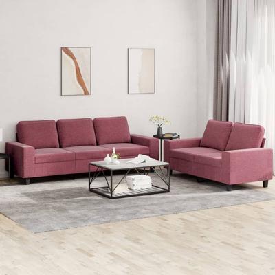 Vidaxl 2-Cz. Living Room Set, Wine Red, Upholstered In Fabric