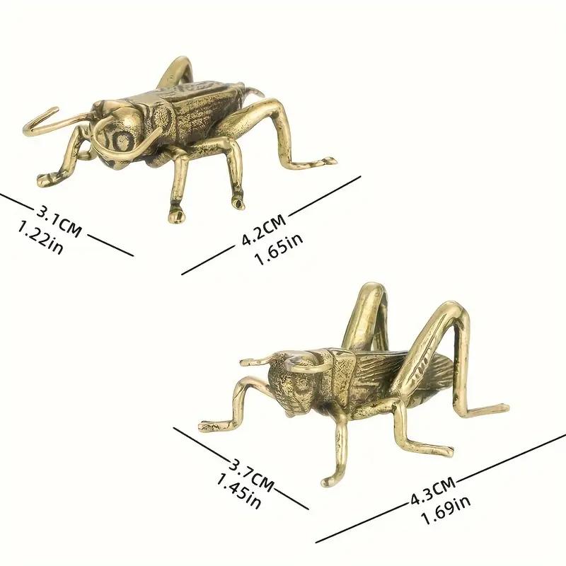Two Bronze Grasshopper Statues, Lucky Feng Shui Wealth Sculpture Animal Artwork for Home Desk and Office Collection Decoration