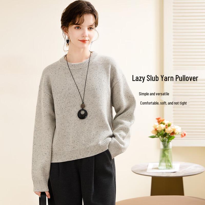 TUHUANG Women's Thick Pure Cashmere Round Neck Sweater