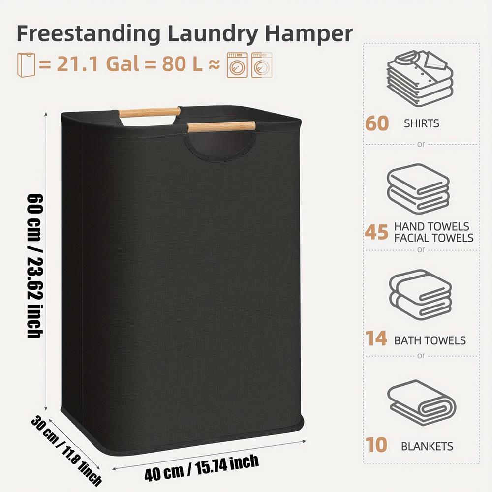

Laundry Baskets With Handles 80L Foldable With Handles Waterproof Liner Laundry Basket Organizer Large Capacity For Blanket Bath чорний