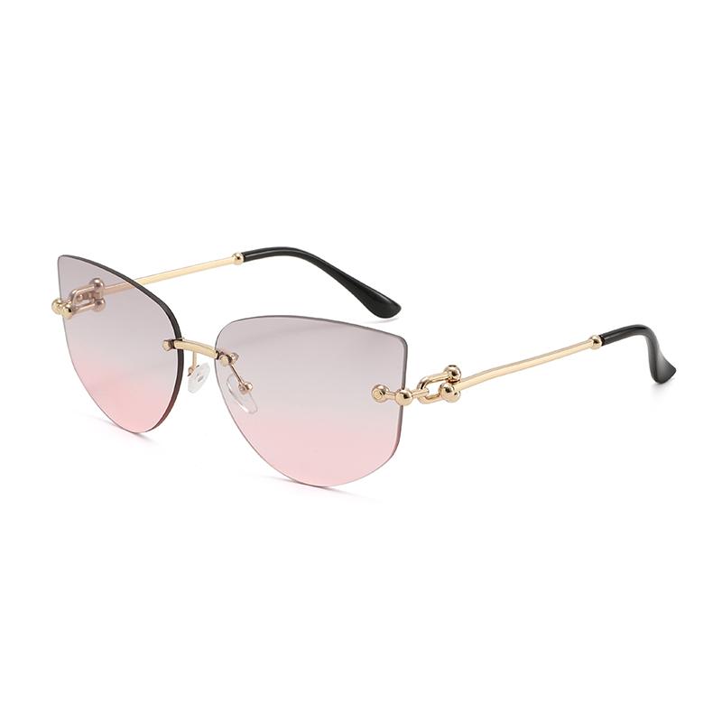 Cat Eye Metal Borderless Retro Men Women Sunglasses Fashion Trend Outdoor Sunscreen Sunshade Street Photography Glasses