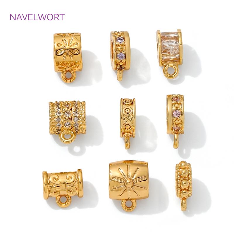 18K Gold Plated Inlaid Zircon Tube Pendant Bail Brass Pendant Connectors Bail Clasps For DIY Necklace Jewelry Making Accessories