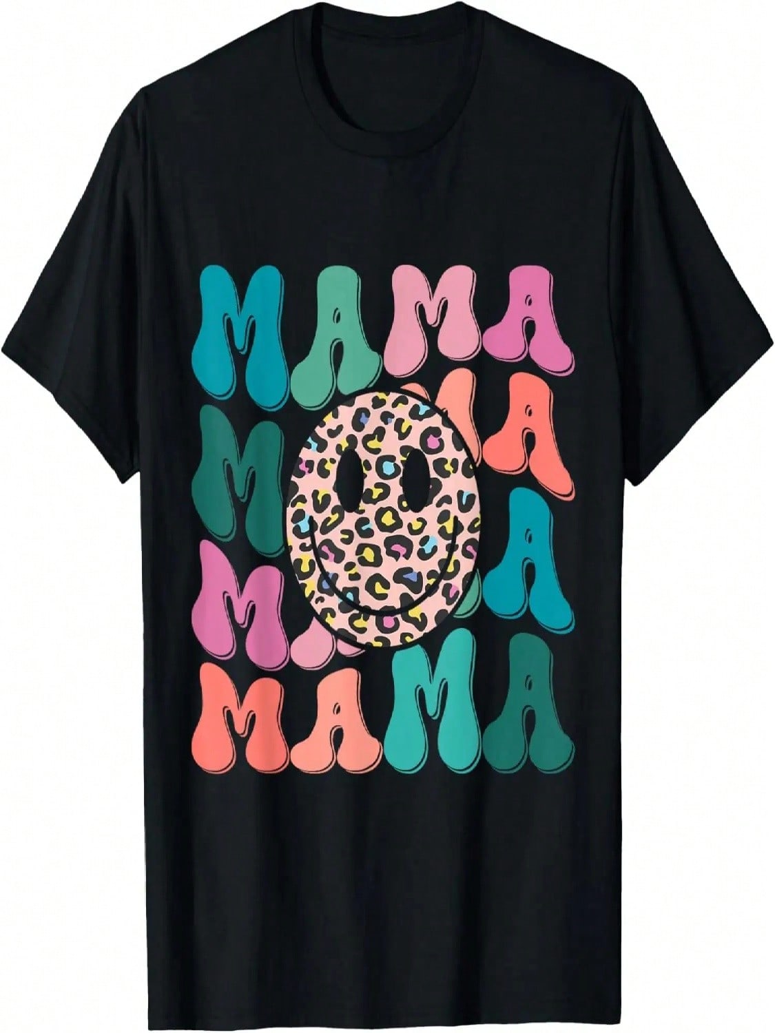 Retro Leopard Mama Groovy Face  New Mom T-Shirt S