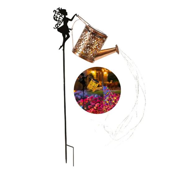 Solar Watering Can Light Metal Watering Can String Light Retro Hollowed-Out LED Solar Lantern for Outdoor Garden Patio Yard Pathway Decoration