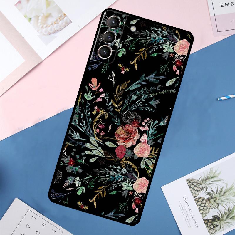 Midnight Floral Case For Samsung Galaxy S24 Ultra S20 S21 S22 S23 S25 Ultra S9 S10 Plus S25 FE Back Cover