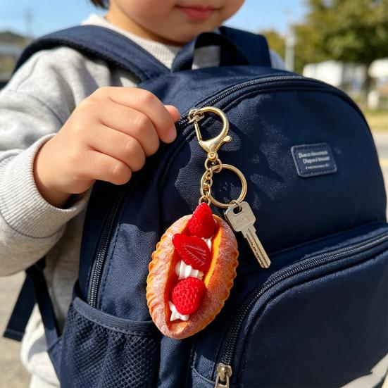Simulated Food Squeeze Toy Keychain Stress Relief Bread Dessert Key Ring Backpack Hanging Decoration Bag Charm Purse Pendant