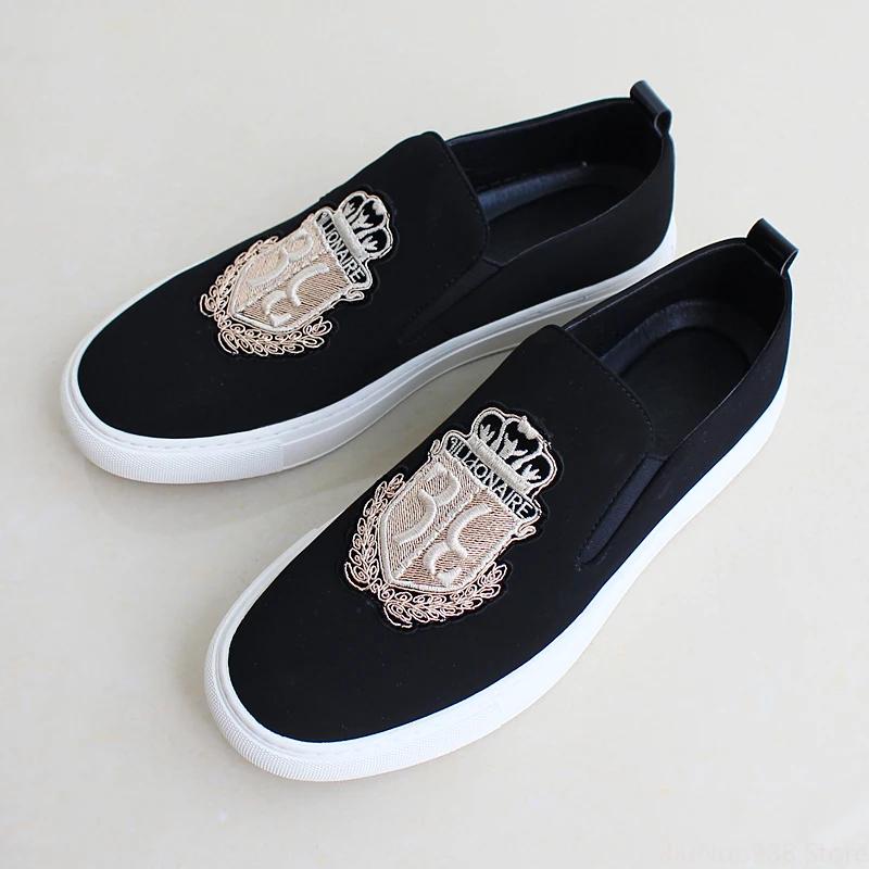Fashion 2024 Brand New Men Casual Shoes Black Suede Leather Man Party Luxury Embroidery Flat Shoes Tide Slip-On Loafers