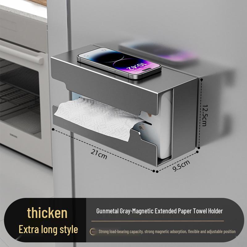 Magnetische Aan de Muur te Bevestigen Keuken Tissuebox en Opbergrek: Zonder boren, Multifunctionele Keukenrolhouder.
