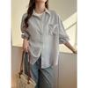 Commuter style Polo lapel sunscreen shirt women's spring summer casual lazy feeling large version meat cover linen top