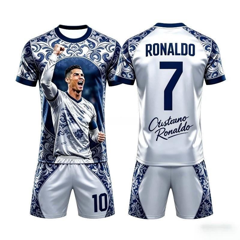 2026 Summer New # 7 Ronaldo Football Sleeve Shorts T-Shirt and Short Set Breathable Comfortable and Soft Unisex Family Kids Tees