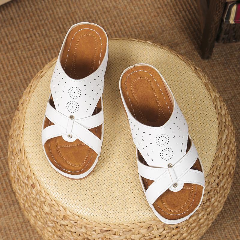 

Fashion Women Slippers New Summer Simple Solid Color Leather Waterproof Roman Shoes Casual Open-toe Thick-soled Beach Slippers for Women 36