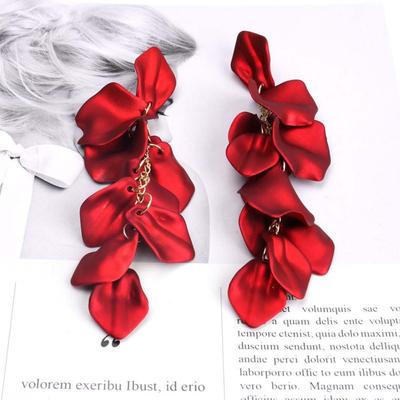 Red Rose Long Tassel Acrylic Resin Petals Drop Accessories Jewelry Dangle Earrings Stud Earring
