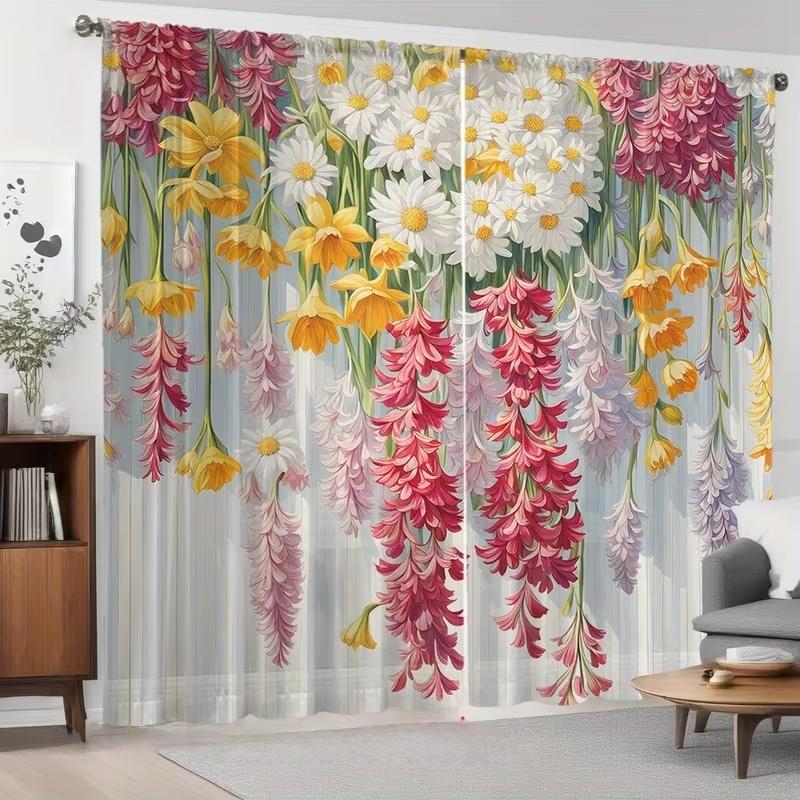 2 Pcs Colorful flower wall print curtains,suitable for bedroom,living room kitchen decoration,home decoration,window curtain