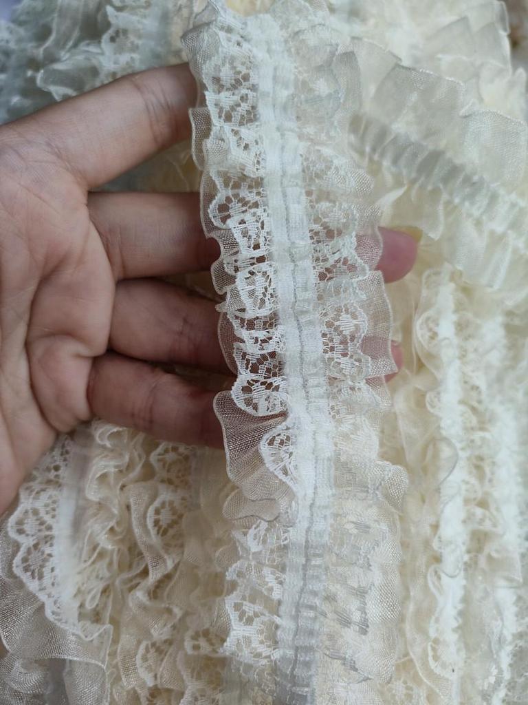 Black & White Elastic Organza Lace Trim – 4cm Pleated Band for DIY Accessories & Handmade Projects