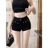 Women's Spicy Black Rivet Denim Ultra-Shorts - Stretchy Low-Waist Slimming Hot Pants