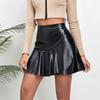 Women High Waist Ruffled PU Leather Skirt