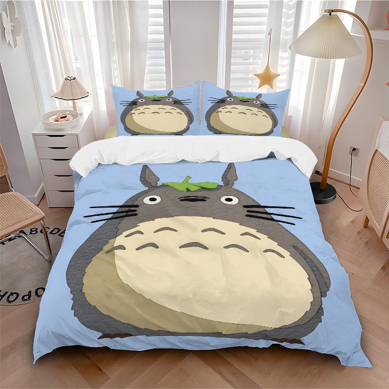 Neighbor Totoro Print 3Pcs Bedding Setduvet Cover With 2 Bedropillowcase Home Birthday Gift
