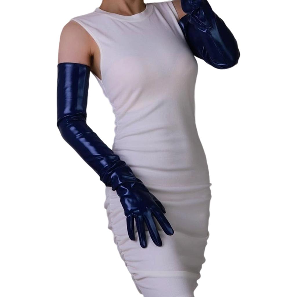 High Gloss Faux Leather Extra Long Gloves Various Shades For Style And Costume Play