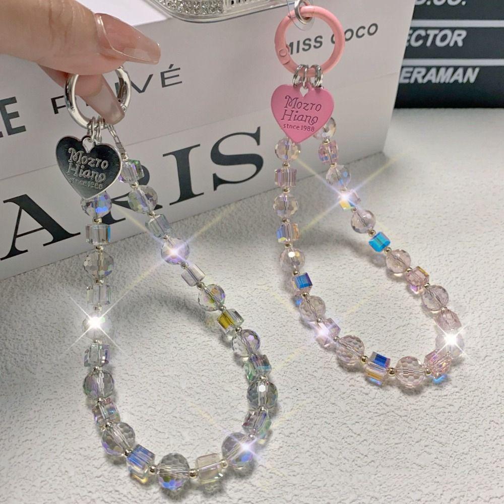 Short Crystal Beads Phone Chain Anti-lost Love Phone Pendant Mobile Phone Lanyard  Christmas Gifts