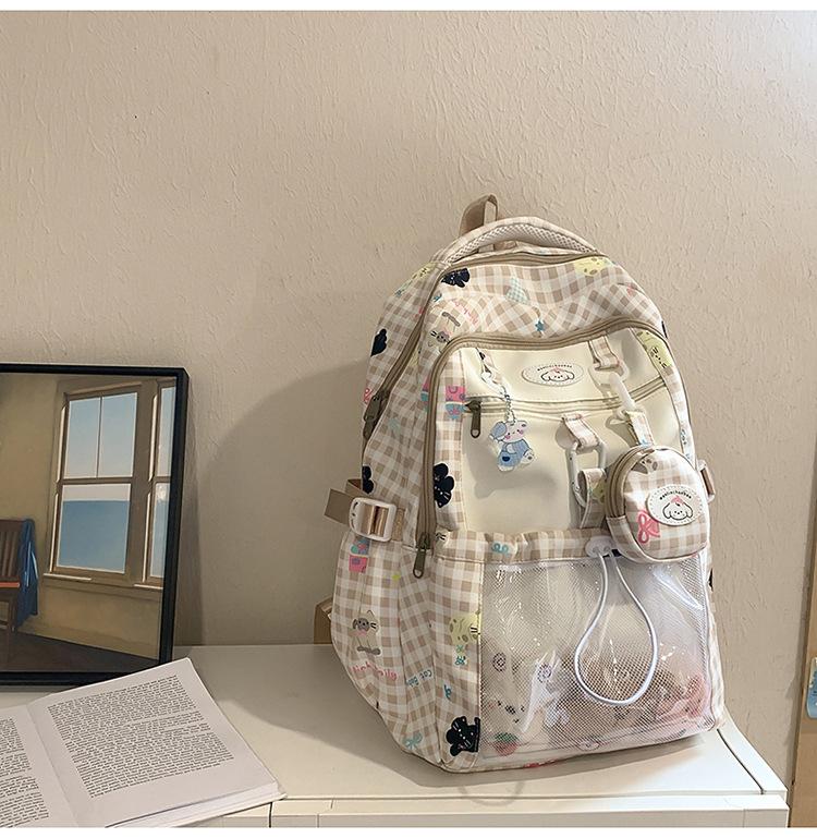 Schoolbag Japanese cute girl milk whirring mini backpack female Korean version dopamine plaid cartoon small bar pain bag