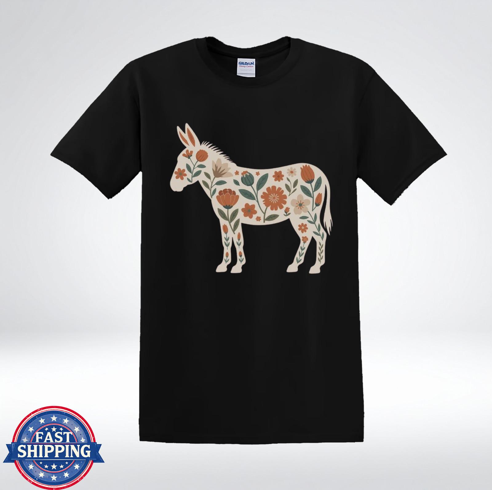 Floral Donkey Art Shirt Vintage Folk Animal Nature Lover Gift T-Shirt XXXL