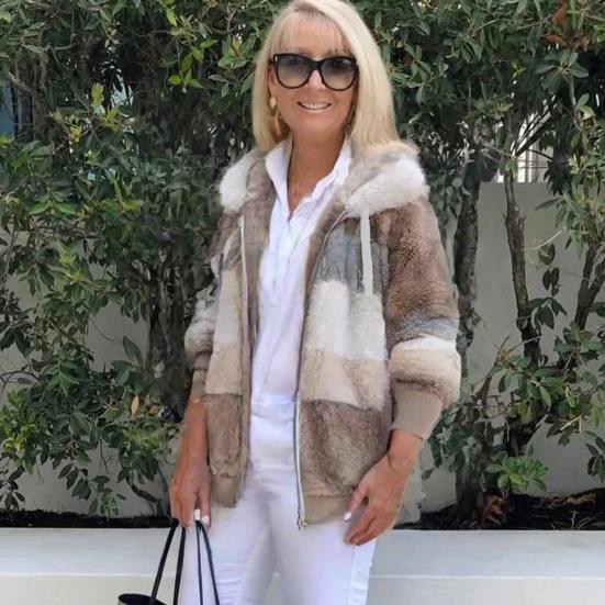 Fuzzy Fleece Jacket for Women Fluffy Sherpa Zip-Up Cardigan Fall Winter Warm Drawstring Hooded Coat with Pockets