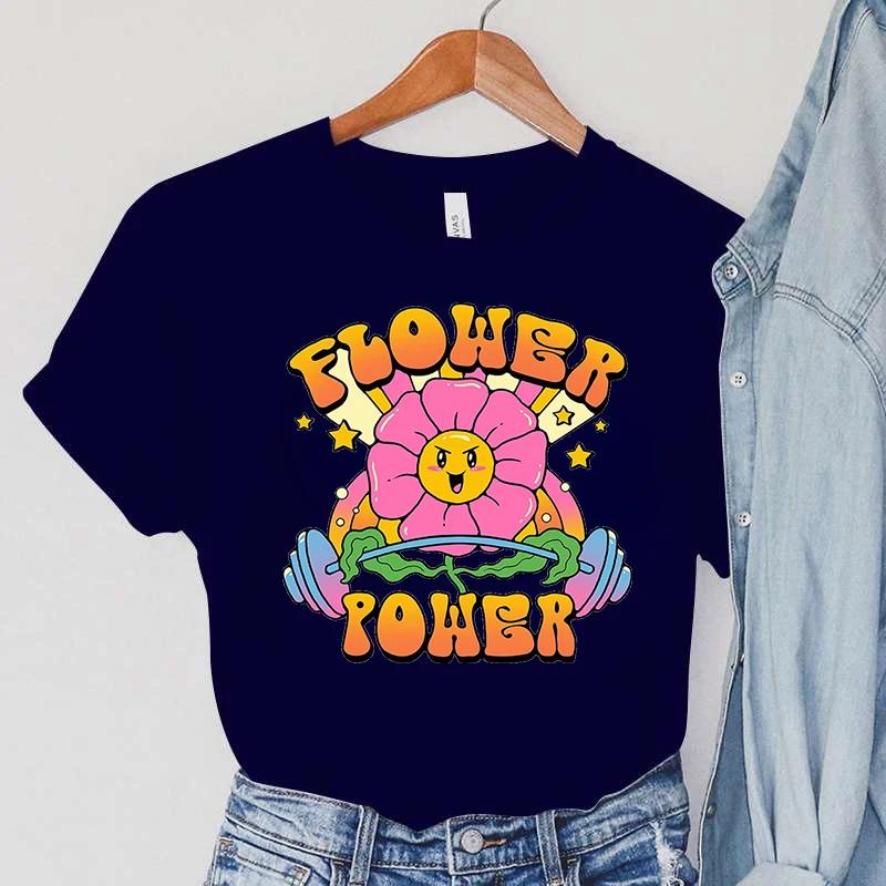Power of Flowers Printed T Shirt Harajuku Hip Hop Funny Tee Women Streetwear Tshirt Top for Sweet Girls T-shirt Ladies Clothing