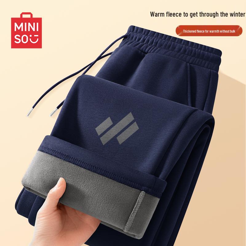 MINISO Men's Autumn/Winter Fleece Lined Straight-Leg Casual Pants
