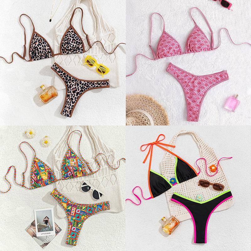 Costume da bagno bikini a triangolo sexy con perizoma, spaccato, costume da bagno da donna