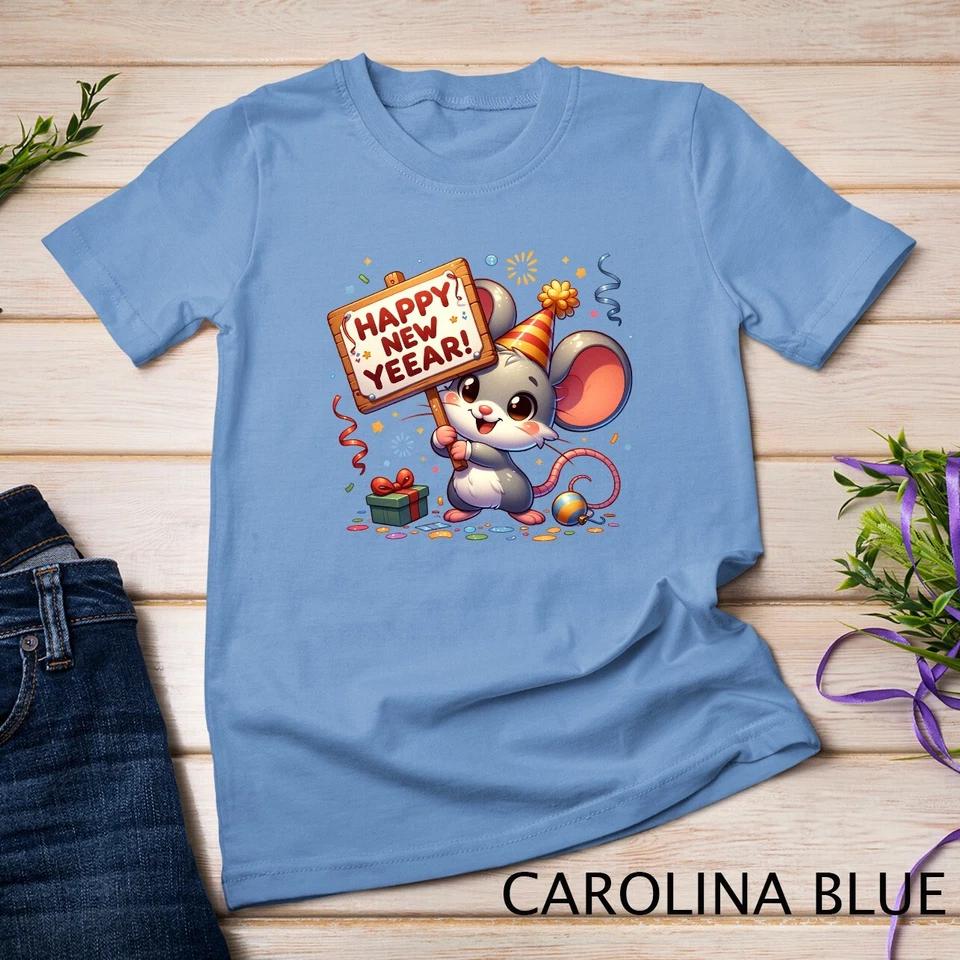 Cute Mouse Welcomes New Year 2025 Funny T-shirt Unisex T-shirt 3 L