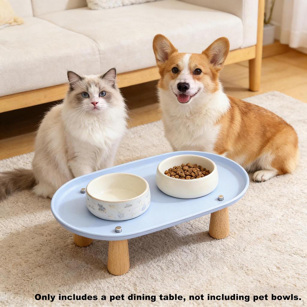 Cat Bowl Holder, Elevated Feeding Stand, Food with Wooden Legs, Easy to Clean, Non-slip, for