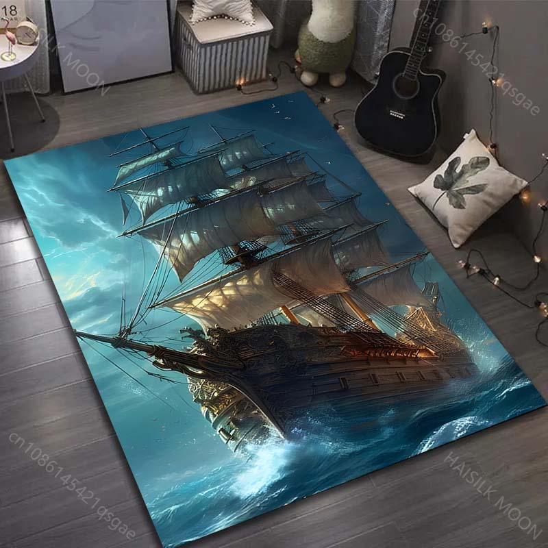 15 Sizes Sailing Ghost Ship Print Carpet for Living Room Bedroom Sofa Doormat Decor Sofa Area Rug Non-slip Floor Mat